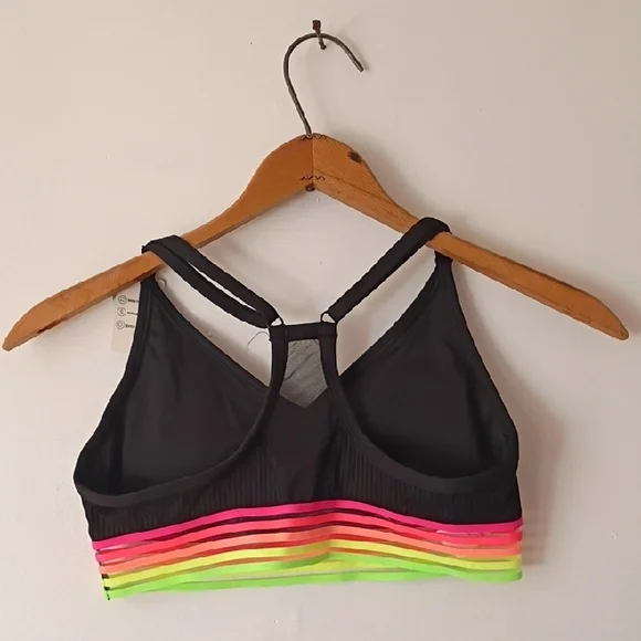 Victoria's Secret PINK black sports bra featuring a rainbow striped mesh small - Picture 3 of 4
